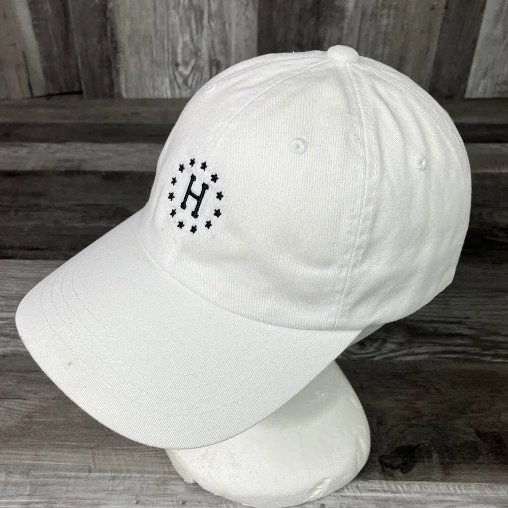 HUF Worldwide White Cotton Dad Hat Adjustable Strapback Star H Logo Cap VN114910